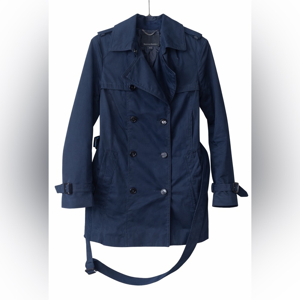 Banana Republic Navy Belted Trench Coat XS Double Breasted Classic EUC - Picture 4 of 16